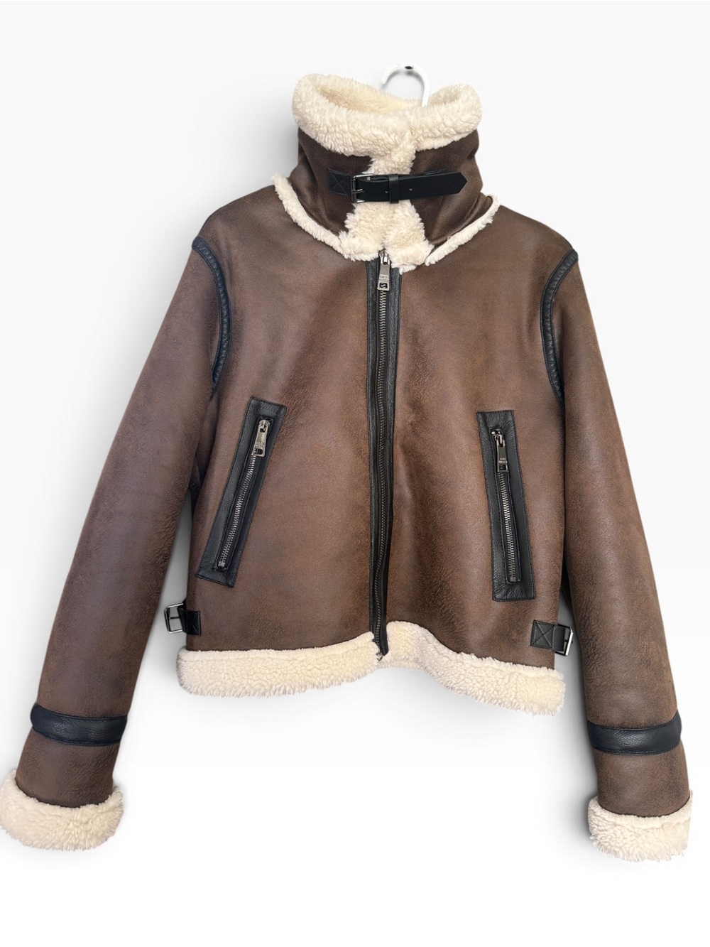 NWOT Madden Girl Brown Faux-Shearling Aviator Jacket - Picture 3 of 7